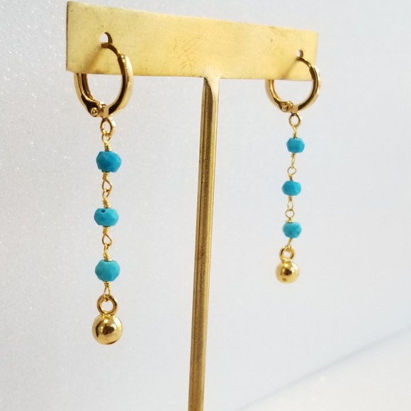 Turquoise huggie hoops - Picture 2 of 2